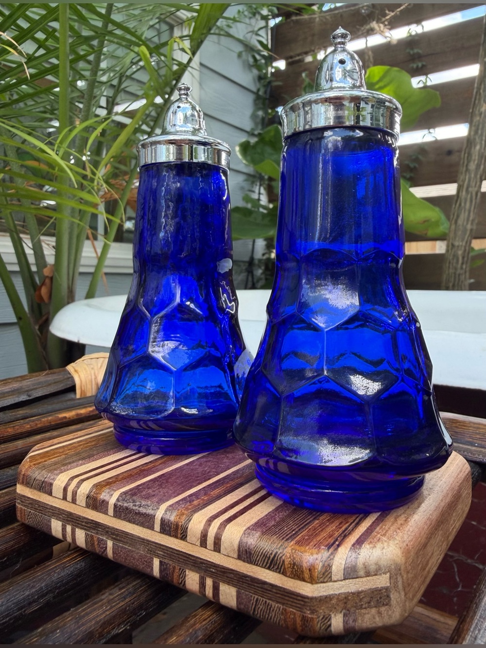 Viking Glass Georgian Cobalt Blue Vintage Salt & Pepper Shakers!